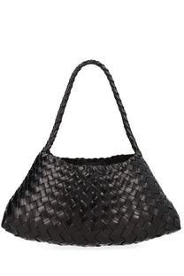 Black woven leather shoulder bag with braided handles from Dragon Diffusion women’s Borsa Rosanna collection