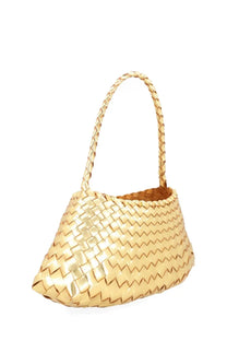 Dragon diffusion women’s borsa rosanna gold golden woven handbag with braided handle and zigzag pattern
