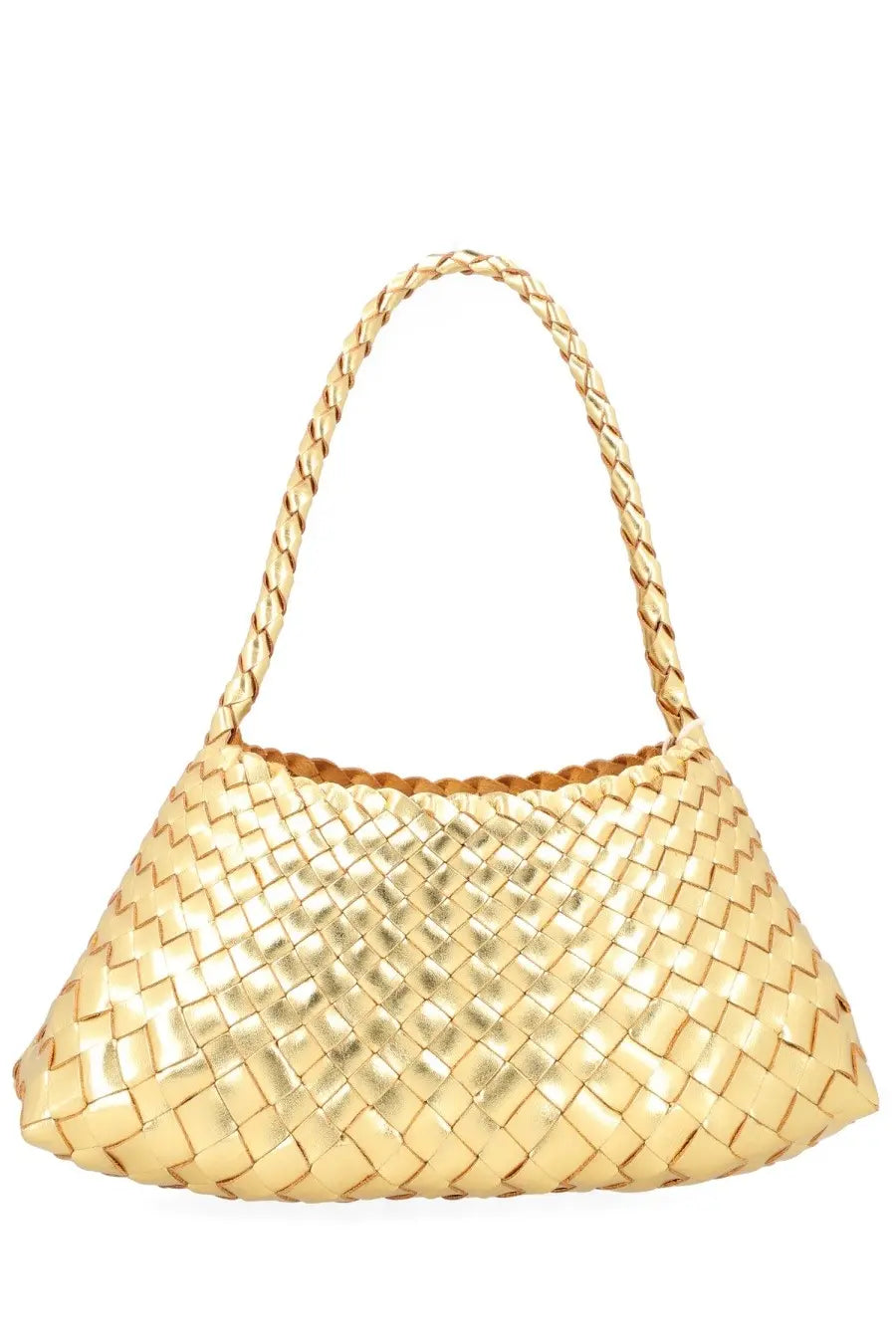 Dragon diffusion women’s borsa rosanna gold golden woven handbag with braided handle and zigzag pattern