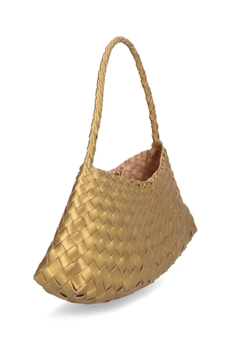 Dragon Diffusion women’s borsa Rosanna gold gold-toned woven leather shoulder bag with braided handle and diamond pattern