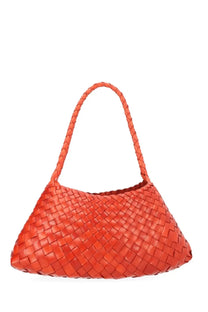 Dragon Diffusion women’s borsa Rosanna orange vibrant woven leather handbag with braided handle and curved silhouette