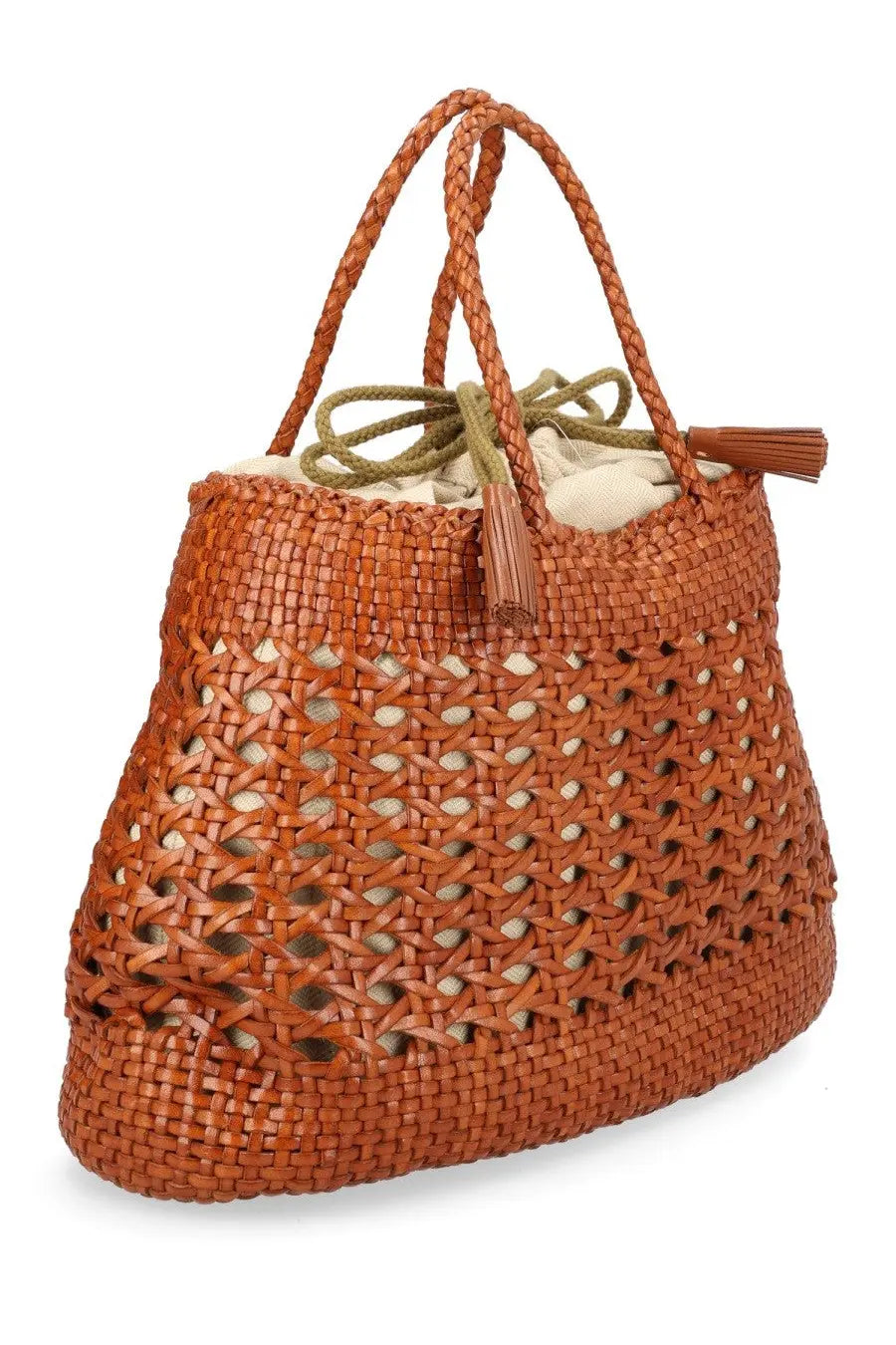 Dragon diffusion womens borsa santa cano beige woven brown straw tote bag with braided handles and decorative tassel