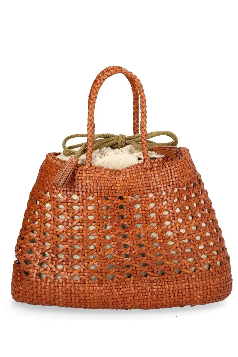 Dragon diffusion women’s borsa santa cano beige woven orange straw tote bag with braided handles and drawstring closure