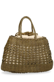 Dragon diffusion women’s borsa santa cano green olive green woven straw tote bag with braided handles and cream lining