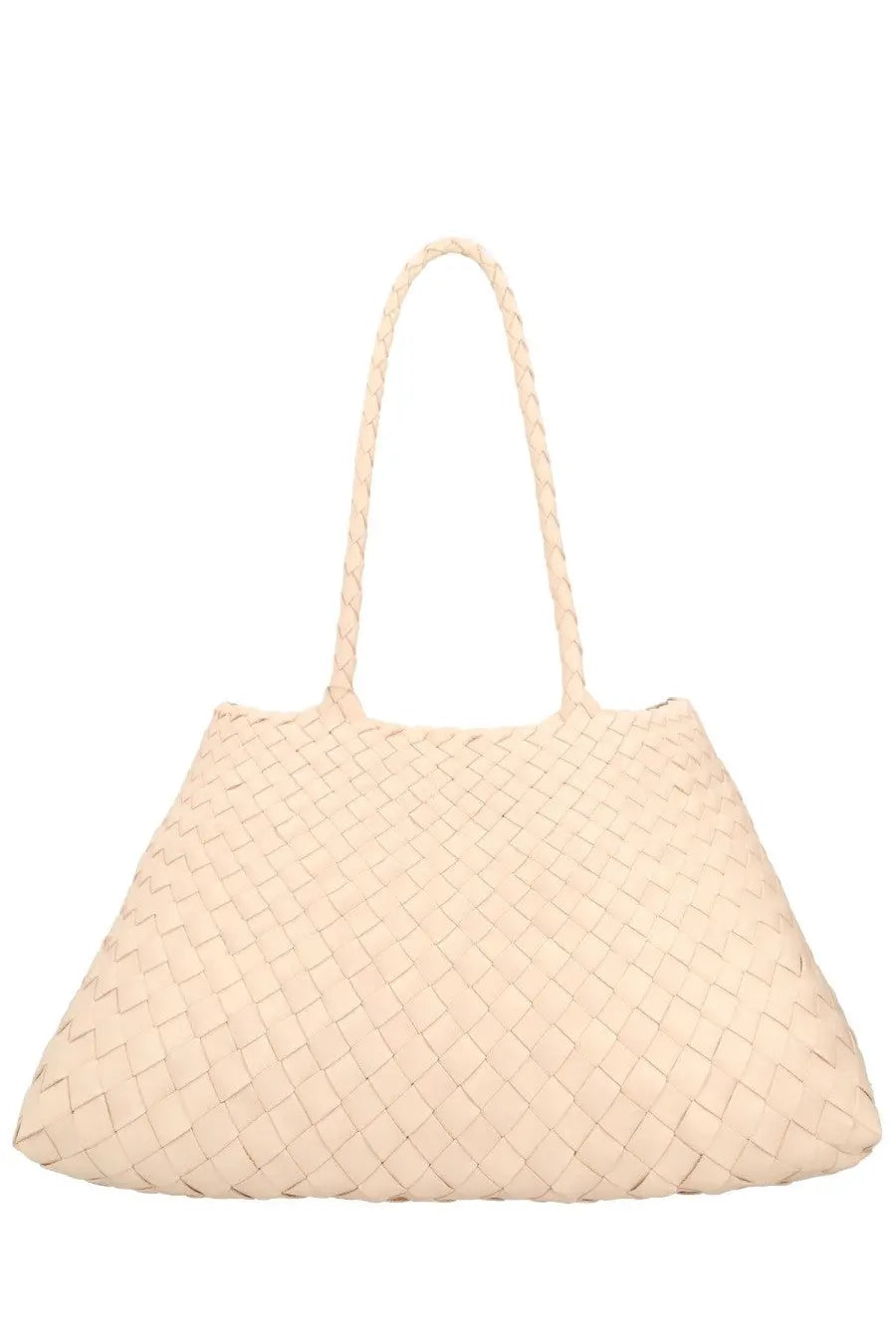 Cream-colored woven leather tote bag with braided handles from Dragon Diffusion Womens Borsa Santa Croce Big Beige