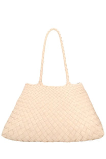 Cream-colored woven leather tote bag with braided handles from Dragon Diffusion Womens Borsa Santa Croce Big Beige