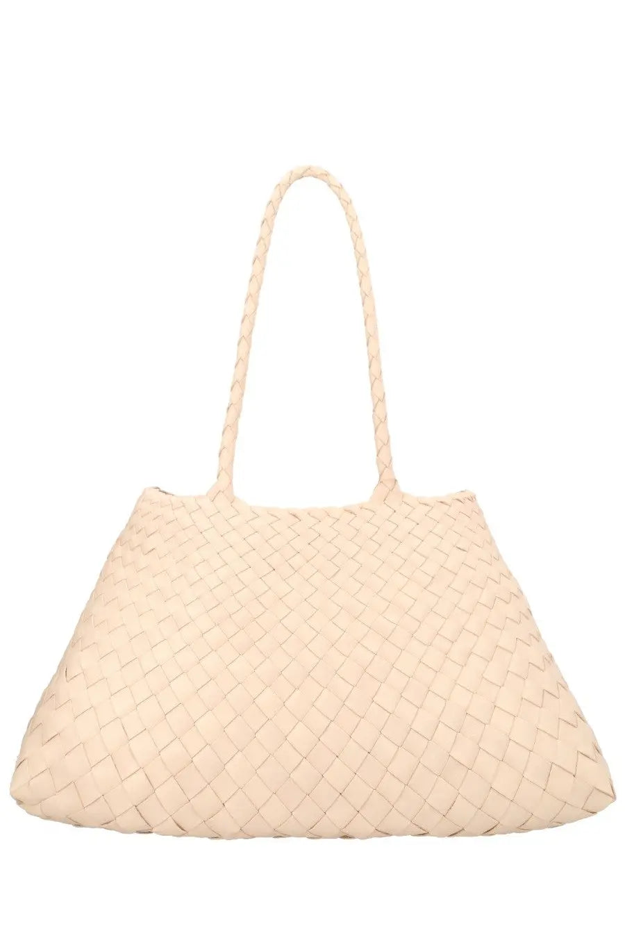 Cream-colored woven leather tote bag with braided handles dragon diffusion women’s borsa santa croce big beige