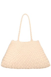 Cream-colored woven leather tote bag with braided handles dragon diffusion women’s borsa santa croce big beige