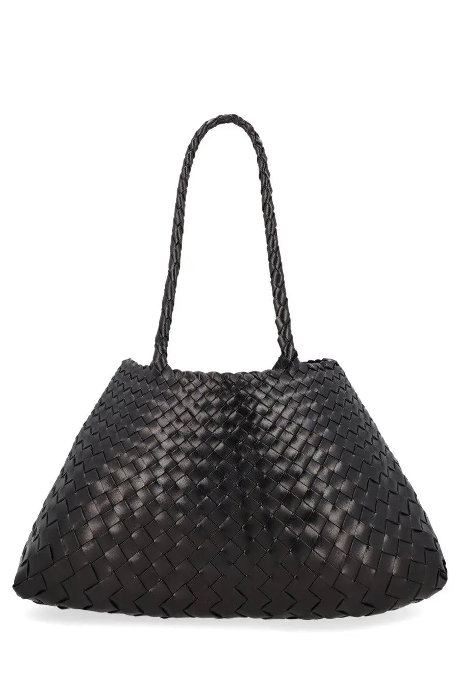 Black woven leather tote bag with braided handles from dragon diffusion borsa santa croce big collection
