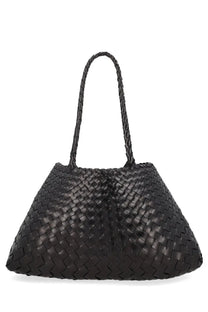 Black woven leather tote bag with braided handles from dragon diffusion borsa santa croce big collection