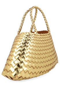 Dragon Diffusion women’s borsa Santa Croce small gold gold-tone woven leather handbag with braided handles