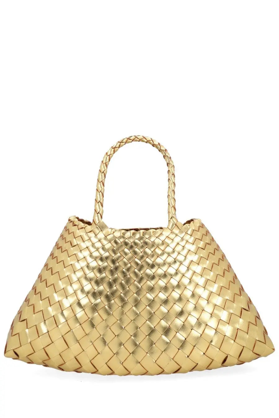 Dragon Diffusion women’s borsa santa croce small gold woven handbag with structured silhouette and braided handles
