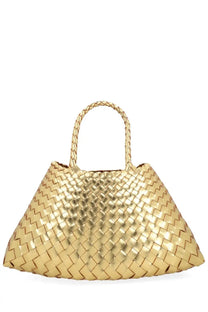 Dragon Diffusion women’s borsa santa croce small gold woven handbag with structured silhouette and braided handles
