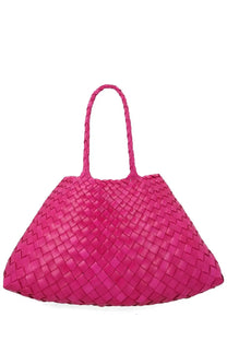 Dragon diffusion womens borsa santa croce small pink vibrant fuchsia woven leather tote with geometric pattern and braided handles