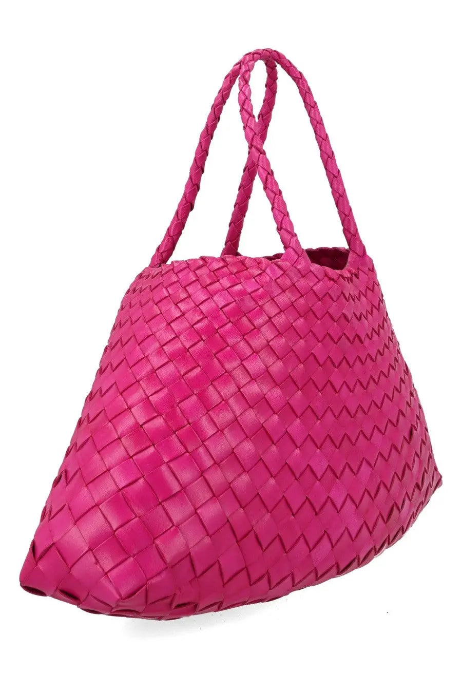 Dragon diffusion women’s borsa santa croce small pink vibrant fuchsia handbag with woven leather pattern and braided handles