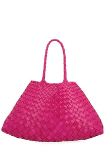 A vibrant fuchsia handwoven Dragon Diffusion women’s borsa Santa Croce small tote with braided handles