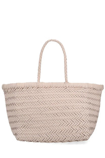 Beige woven leather tote bag with braided handles Dragon Diffusion women’s borsa triple jump small beige
