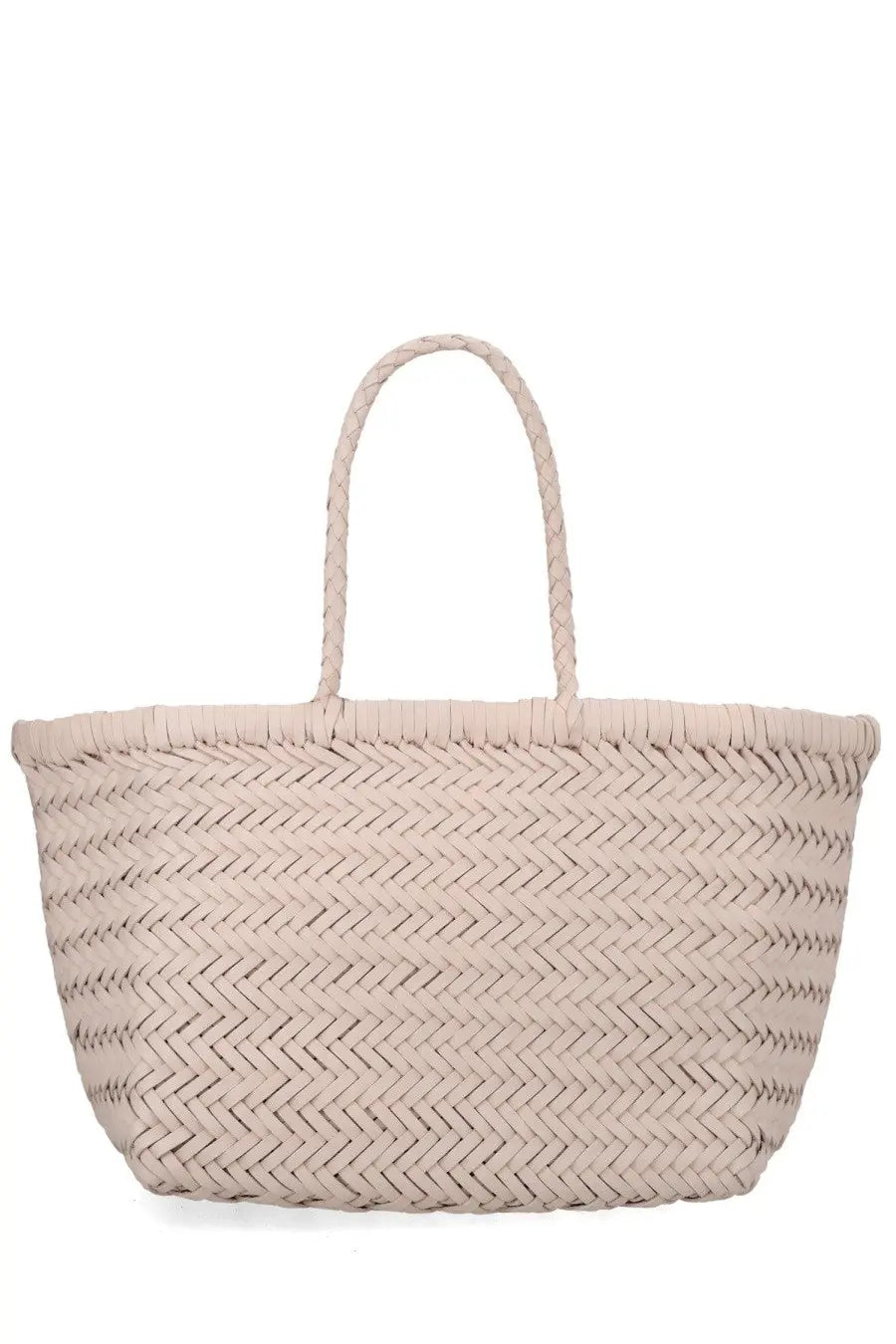 Dragon diffusion women’s borsa triple jump small beige woven leather tote bag with herringbone pattern and braided handles