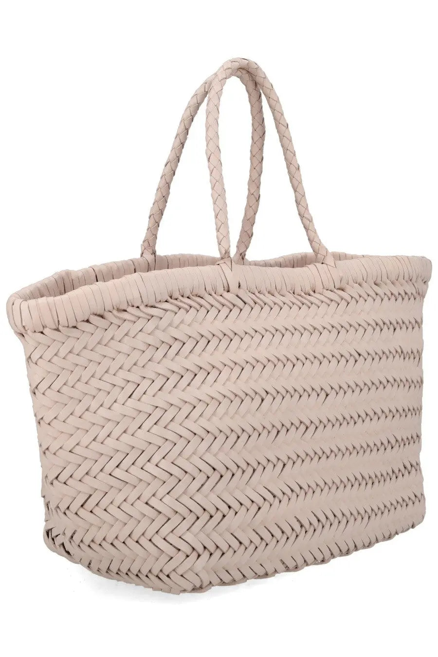 Beige woven tote bag with braided handles from dragon diffusion womens borsa triple jump small collection