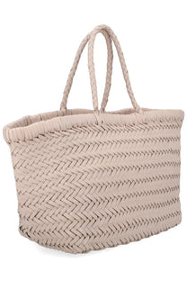 Beige woven tote bag with braided handles from dragon diffusion womens borsa triple jump small collection