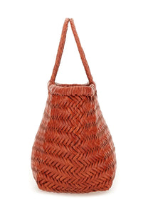 Dragon Diffusion women’s borsa triple jump small orange terracotta woven leather tote with herringbone pattern and braided handles