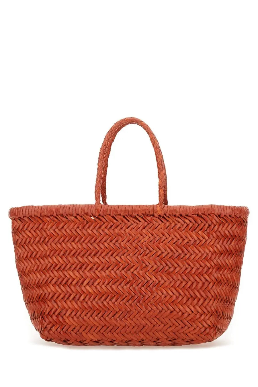 Dragon Diffusion women’s borsa triple jump small orange woven tote bag with herringbone pattern and braided handles