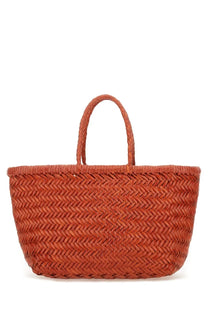 Dragon Diffusion women’s borsa triple jump small orange woven tote bag with herringbone pattern and braided handles