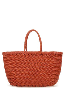 Dragon Diffusion women’s borsa triple jump small orange woven tote bag with herringbone pattern and braided handles