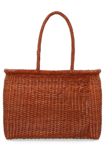 Brown woven tote bag with braided handles in beige from Dragon Diffusion womens borsa weave large collection