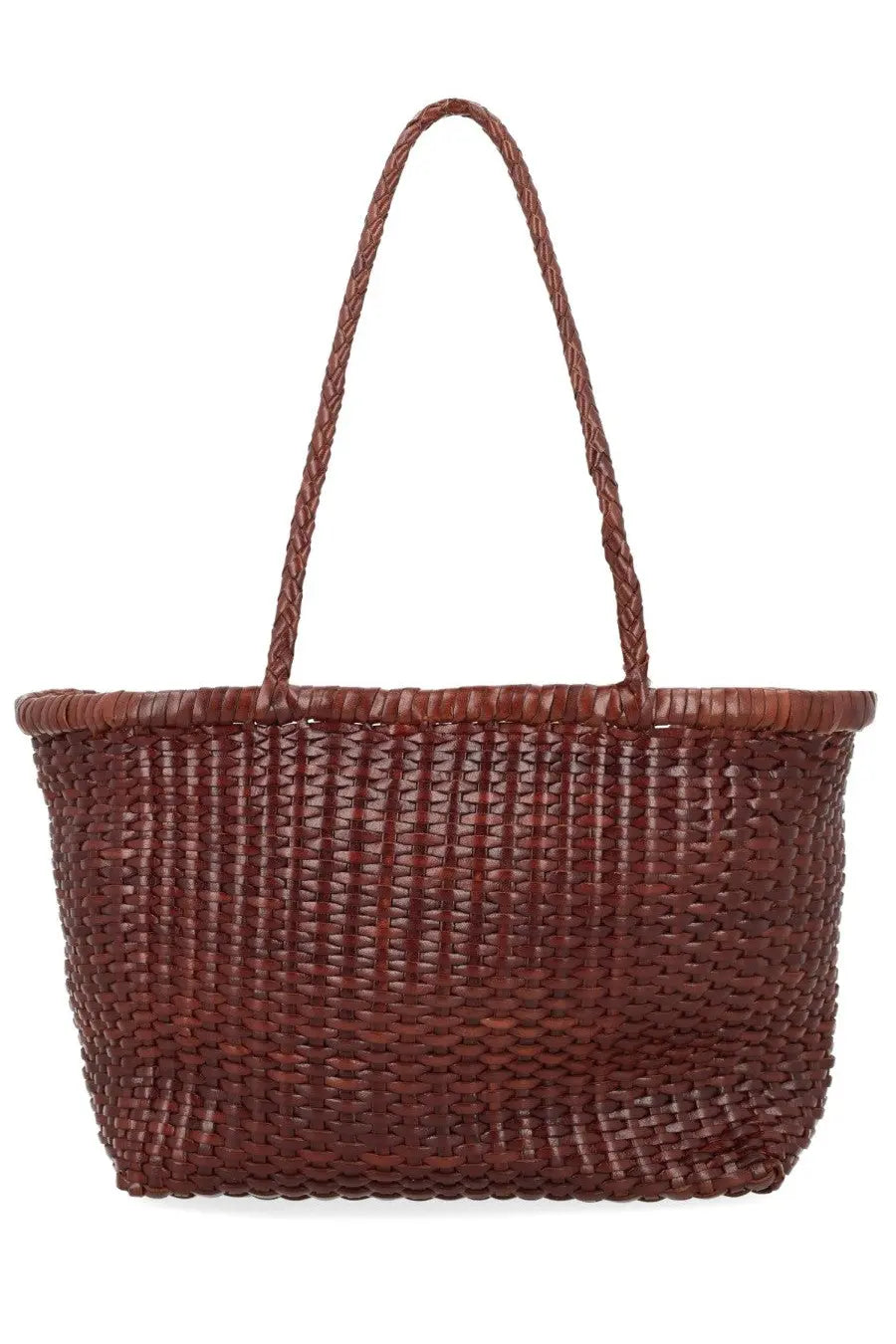 Dragon Diffusion women’s borsa weave small brown rich brown woven tote bag with braided handles