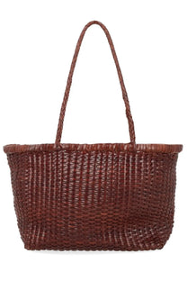 Dragon Diffusion women’s borsa weave small brown rich brown woven tote bag with braided handles