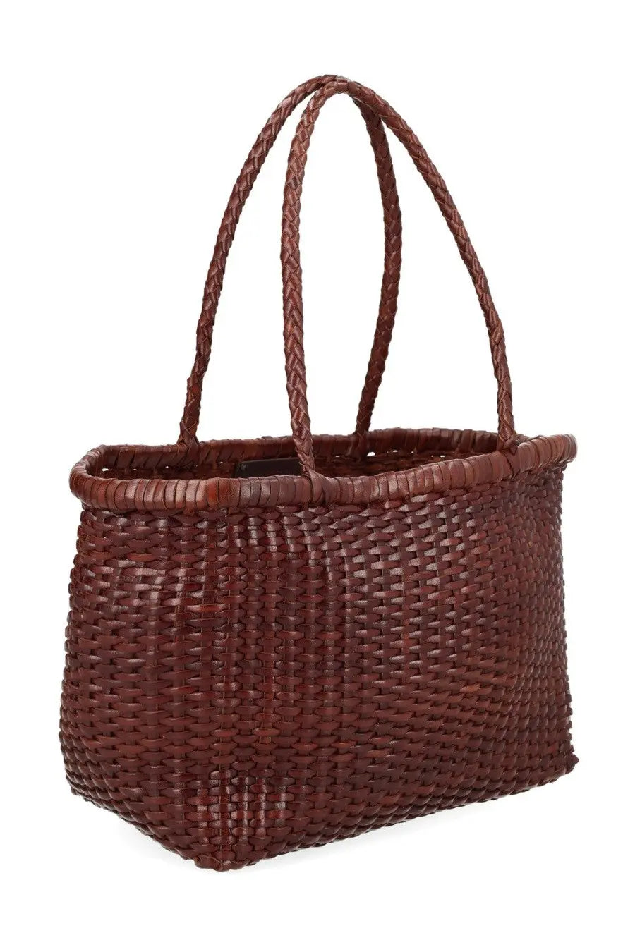 Brown woven leather tote bag with braided handles from dragon diffusion womens borsa weave small brown collection