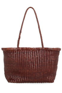 Brown woven tote bag with braided handles from dragon diffusion womens borsa weave small brown collection