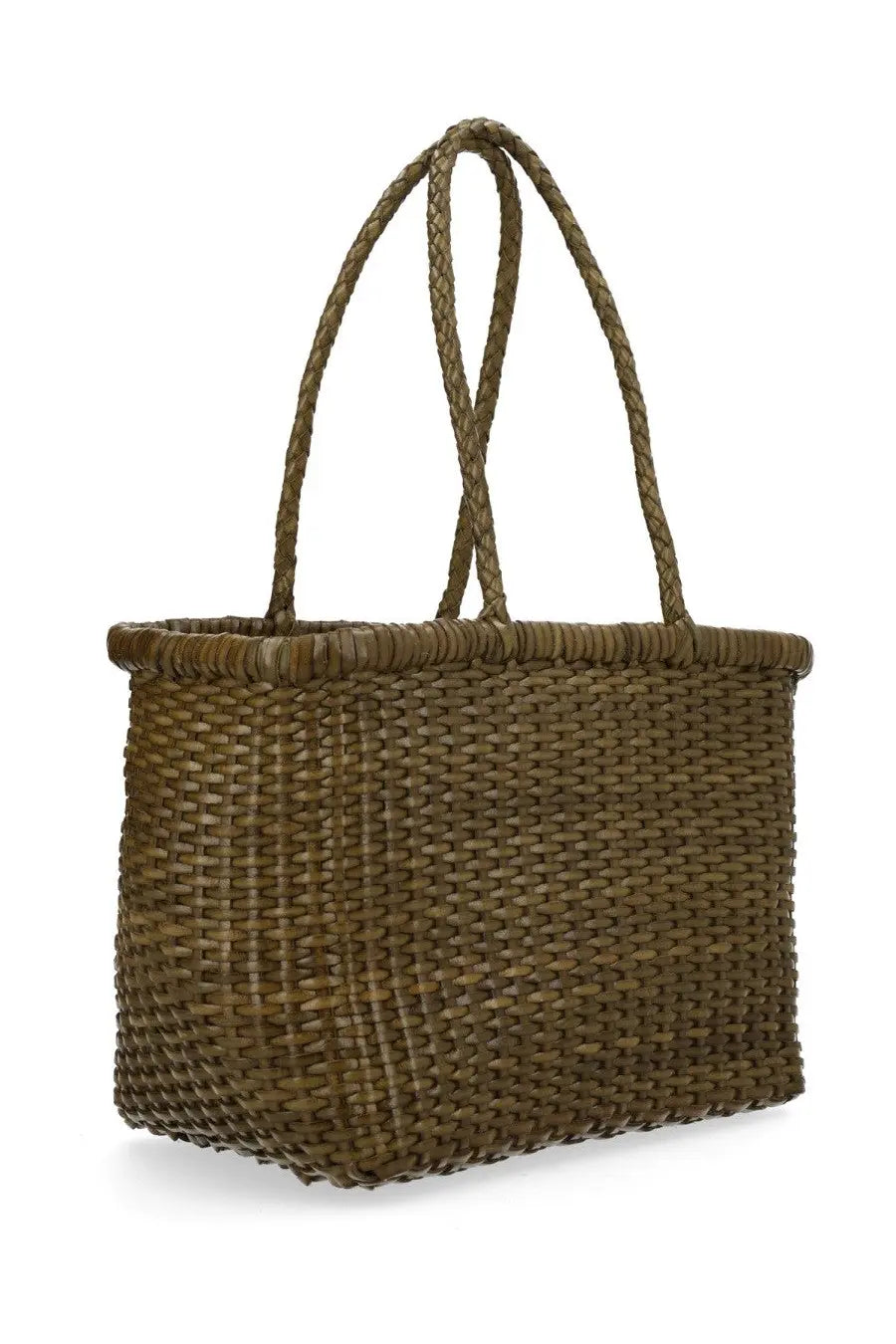 Dragon diffusion women’s borsa weave small green woven tote bag in olive green with braided handles