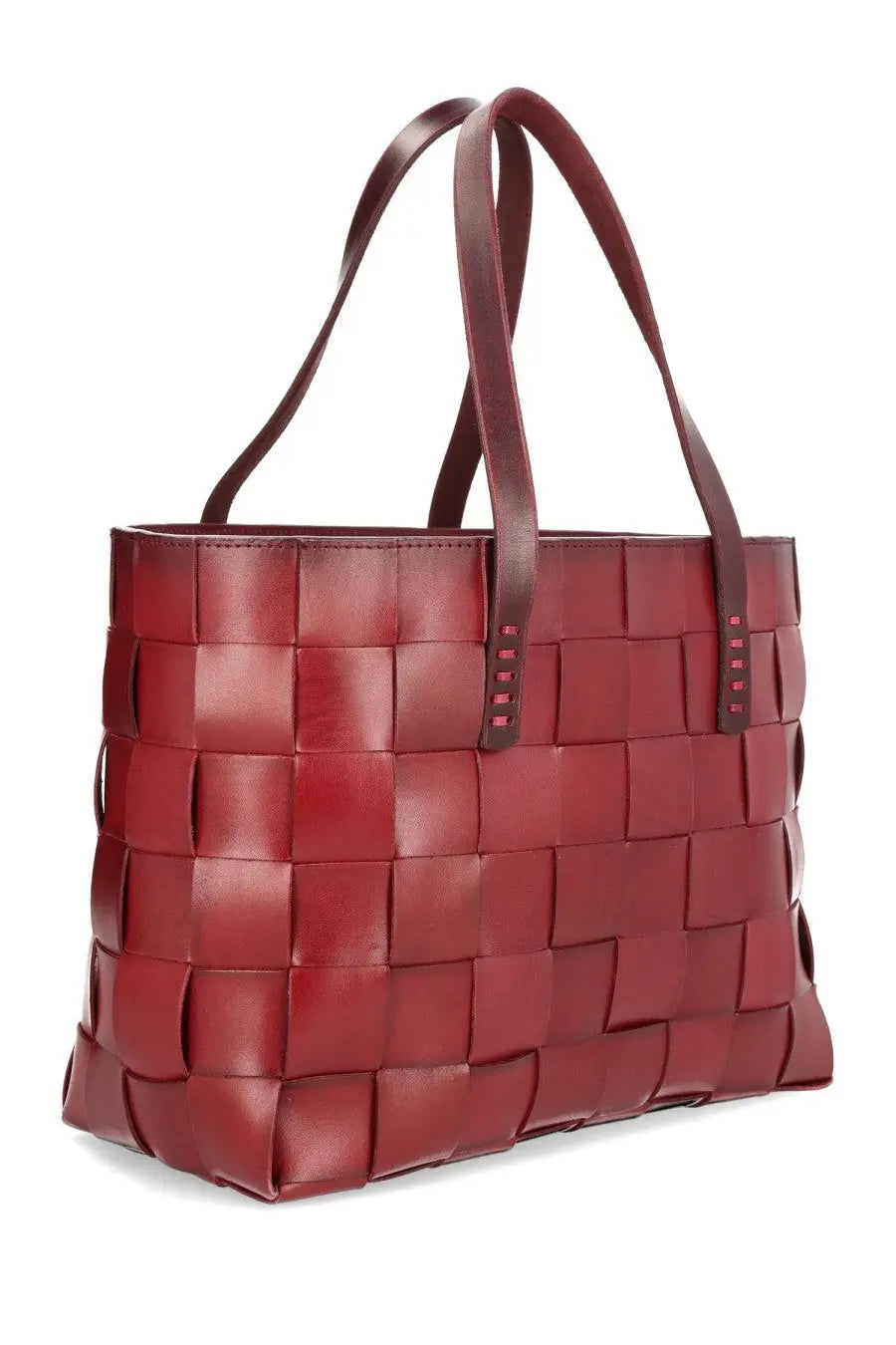 Dragon diffusion women’s japan tote bag red featuring a rich burgundy woven leather design with structured handles