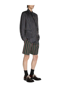 Dries Van Noten men’s blazer balto blue shown as a dark gray and black striped button-up shirt with matching shorts