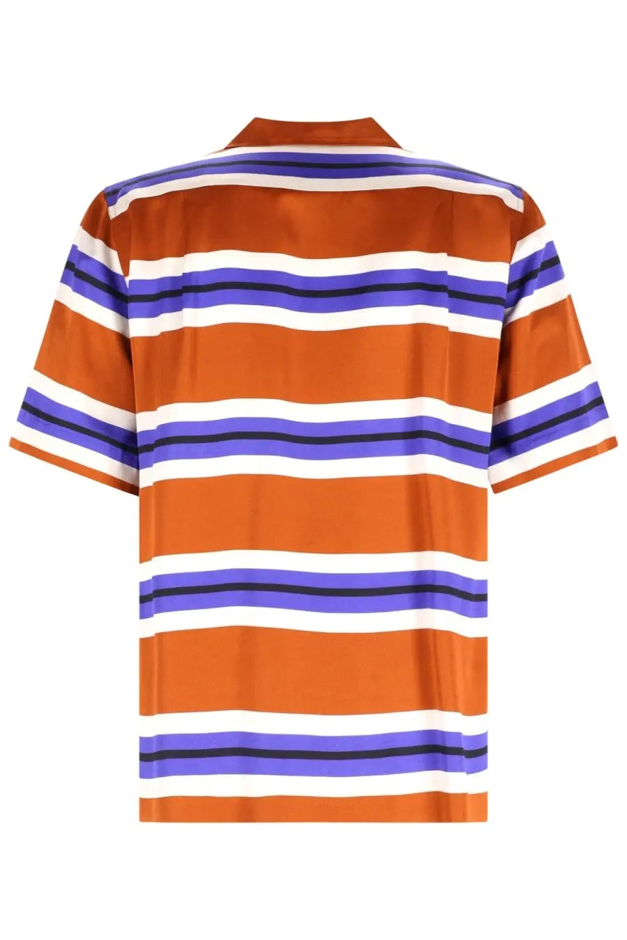 Dries Van Noten men’s camicia carltone short-sleeved shirt with orange blue and white horizontal stripes and collar