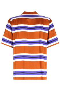 Dries Van Noten men’s camicia carltone short-sleeved shirt with orange blue and white horizontal stripes and collar