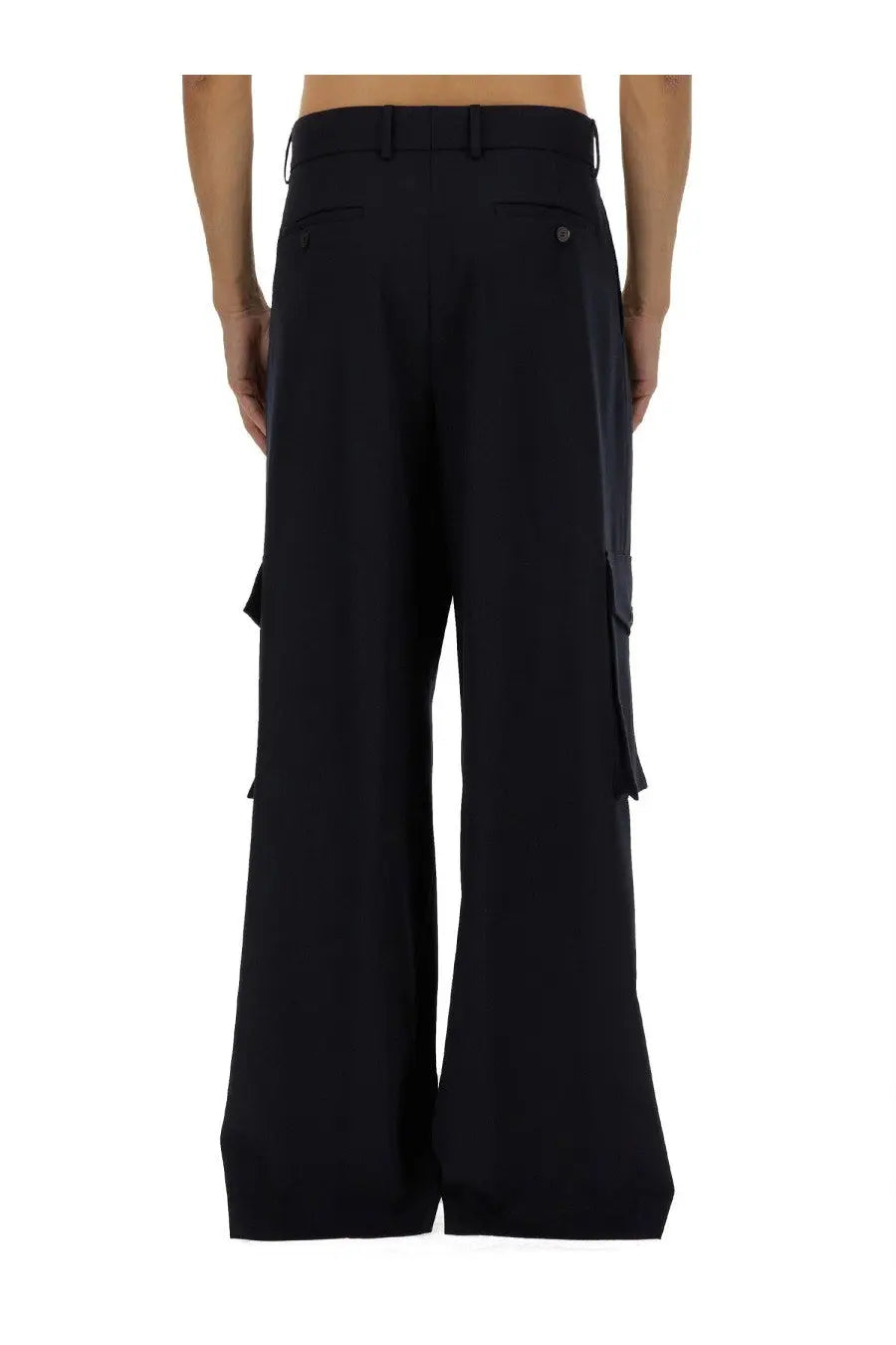 Dries van noten men’s blue wide-leg cargo pants with flap pockets and belt looped at the waist