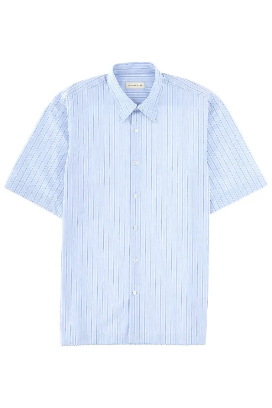 Dries Van Noten men’s cassidye shirt light blue short-sleeved button-up with fine vertical stripes