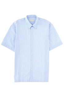 Dries Van Noten men’s cassidye shirt light blue short-sleeved button-up with fine vertical stripes