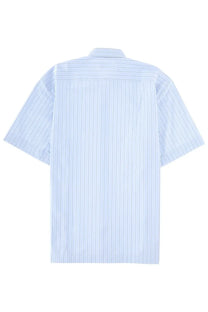 Dries Van Noten men’s cassidye light blue and white vertically striped short-sleeved button-up shirt