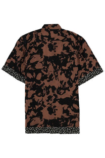 Dries van noten men’s cassidye short-sleeved shirt in brown and black floral pattern with geometric trim at cuffs and hem