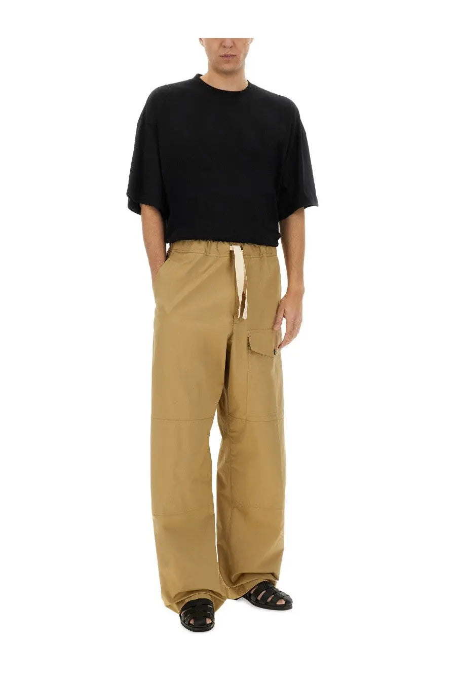 Beige dries van noten men’s cotton cargo pants with drawstring waist and multiple pockets for casual wear