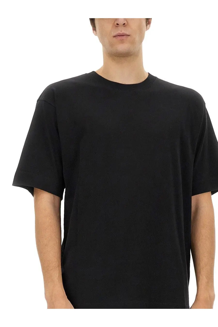 Black oversized cotton crew neck t-shirt with short sleeves for men by dries van noten