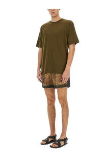 Dries Van Noten men’s oversized olive green cotton t-shirt with subtle textured hemline brown product front view
