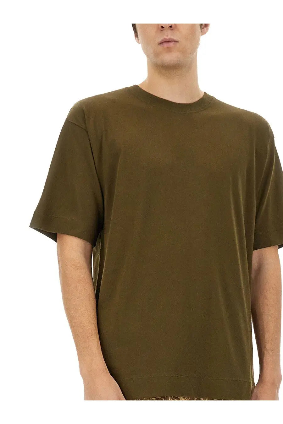 Olive green cotton t-shirt by dries van noten with relaxed fit and crew neckline for men