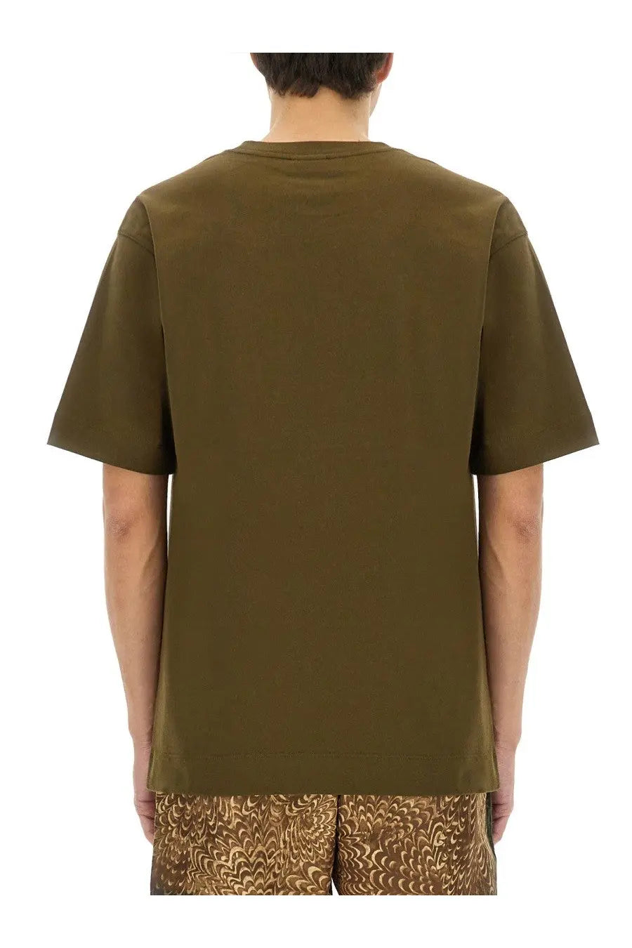 Olive green cotton t-shirt with relaxed fit and short sleeves from dries van noten men’s cotton shirt brown collection