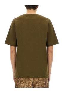 Olive green cotton t-shirt with relaxed fit and short sleeves from dries van noten men’s cotton shirt brown collection