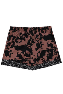 Dries Van Noten men’s floral print swimsuit blue featuring pink and black abstract patterned shorts with geometric trim